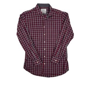 Charles Tyrwhitt Men’s Slim Fit Long Sleeve 100% Cotton Button Down Red Plaid